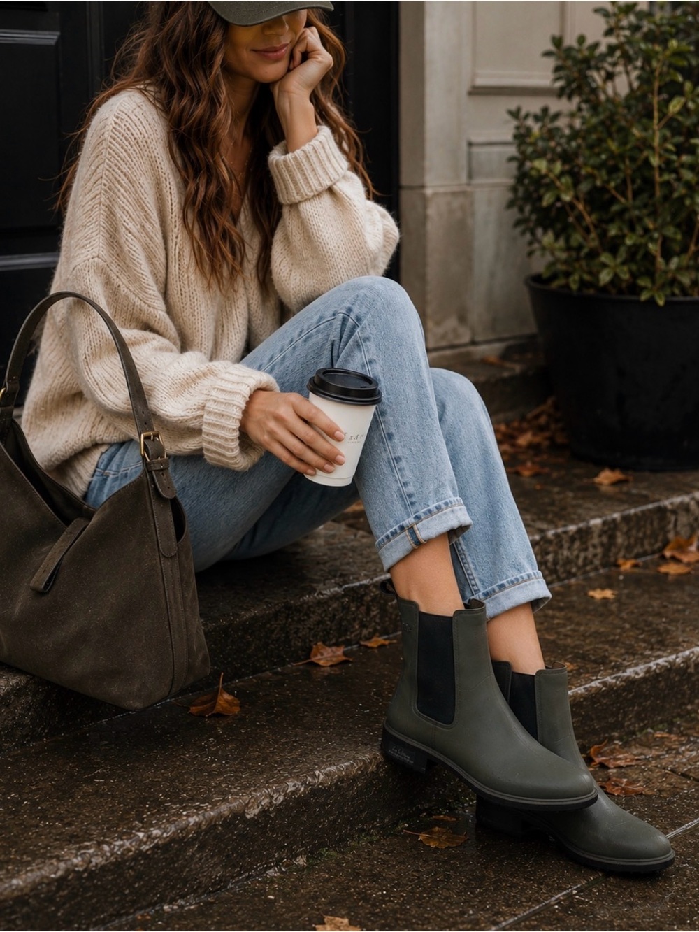 Sam Edelman Dark Green Waterproof Chelsea Rain Boots Women’s Size 9 Olive Matte